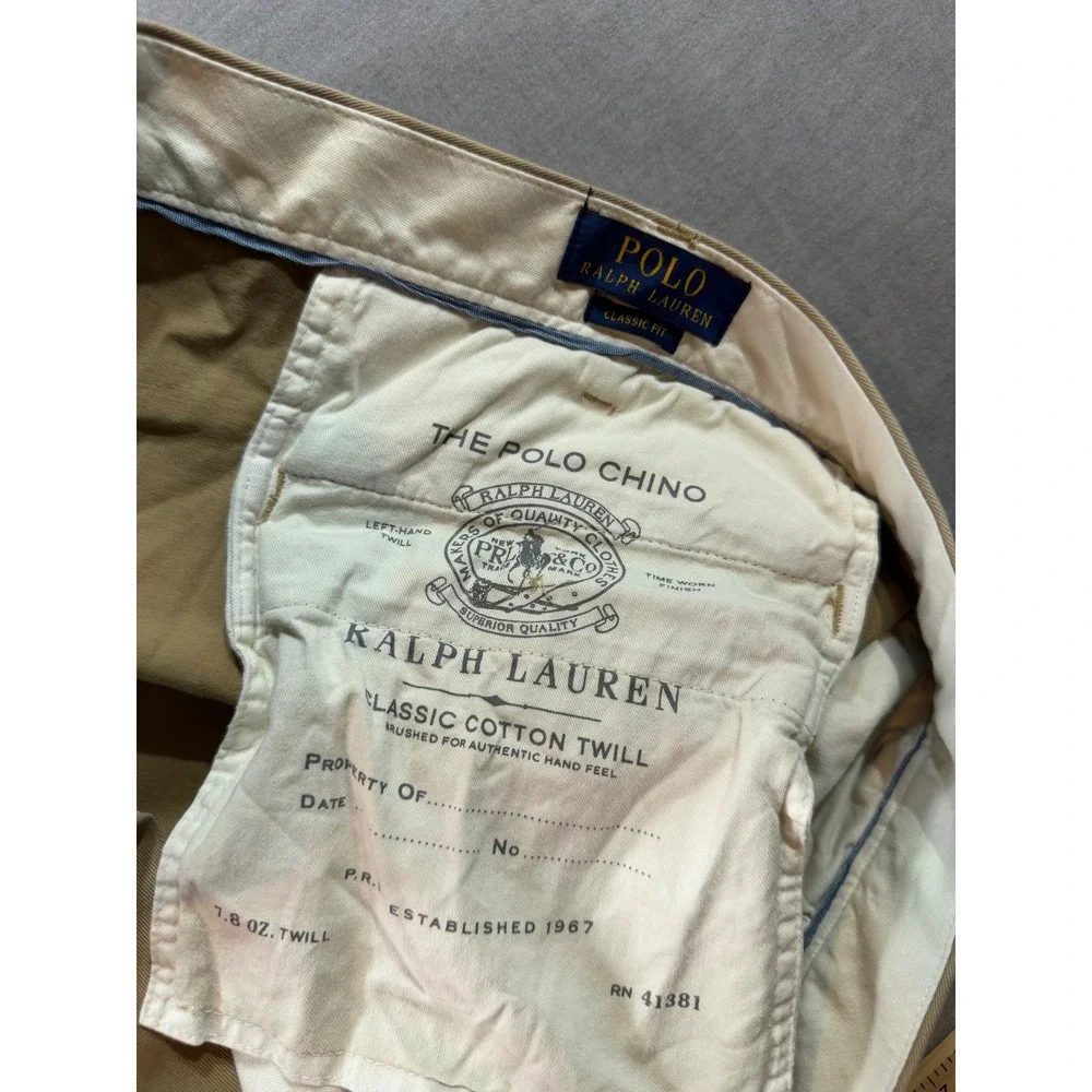 Polo Ralph Lauren Chino Pants Mens 42/30 Khaki Classic Fit Cotton Twill EUC
